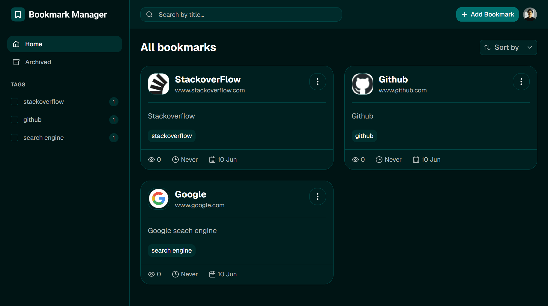 Bookmark Manager project preview